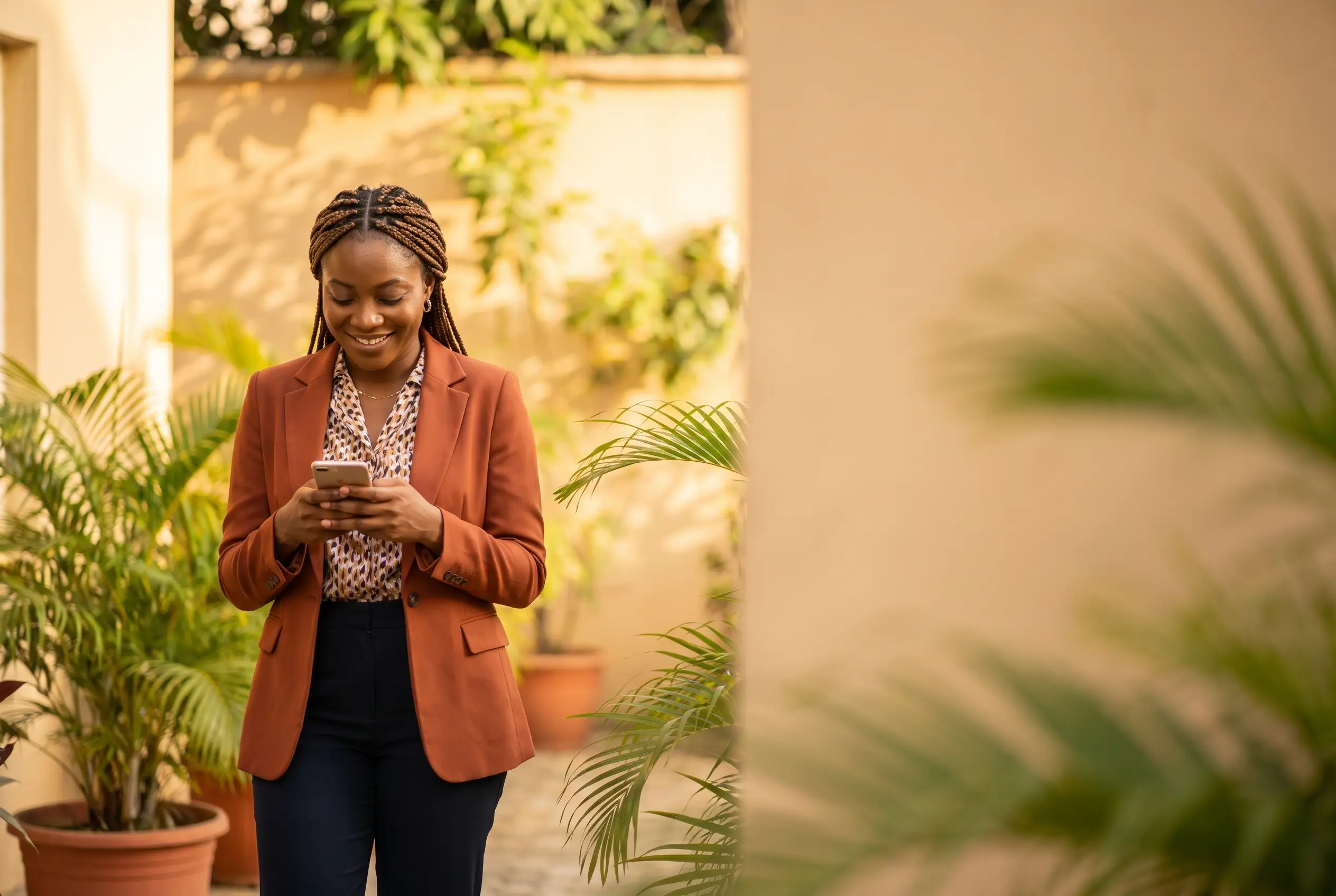 A woman checking her Liberty Life cover on her phone